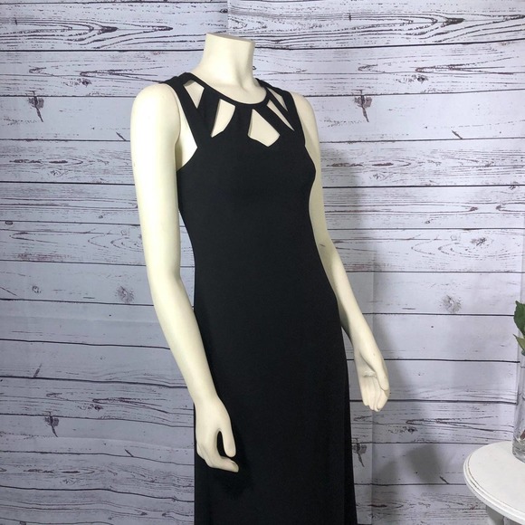 Vera Wang Floor Length Black Gown Cut Out Neckline and train on the back! - Picture 3 of 12